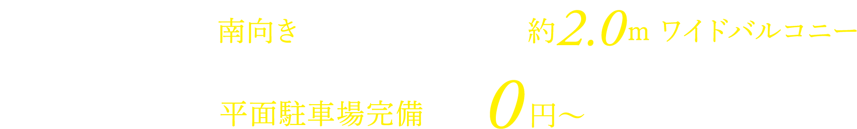 全56戸・全戸南向き 全戸奥行最大約2.0ｍ*ワイドバルコニー 全戸分平面駐車場完備 0円〜