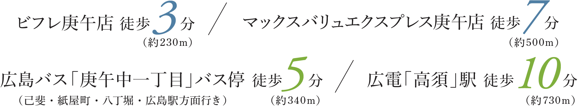 ビフレ庚午店 徒歩3分 マックスバリュエクスプレス庚午店 徒歩7分 広島バス「庚午中1丁目」バス停 徒歩5分 広電「高須」駅 徒歩10分