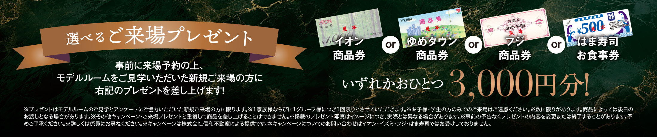 ヴェルディサマーキャンペーン！選べるご来場プレゼント。お好きな商品券いずれかおひとつ3,000円分