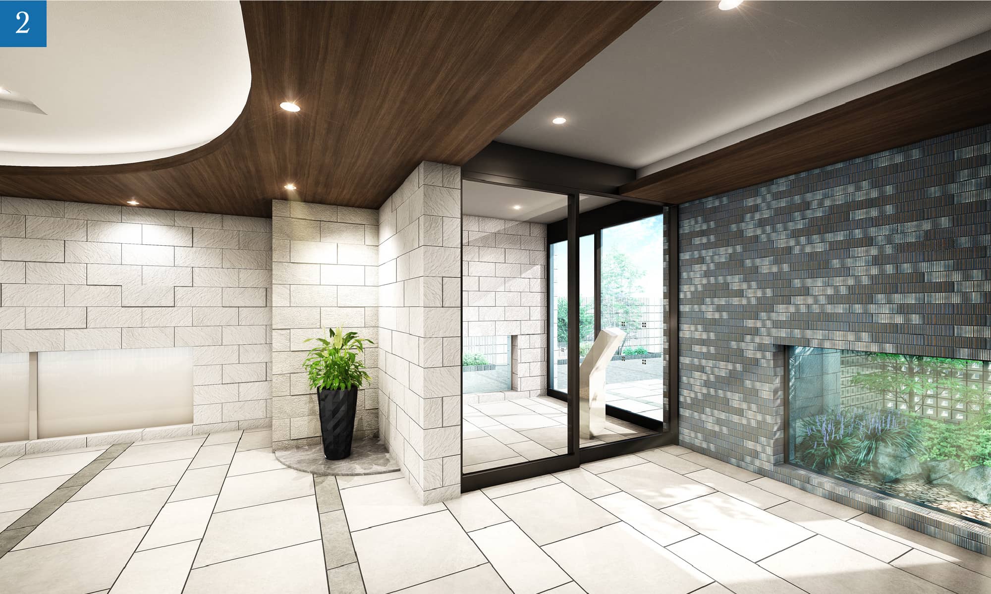 スムーズな生活動線を実現する、建物北側のサブエントランス。