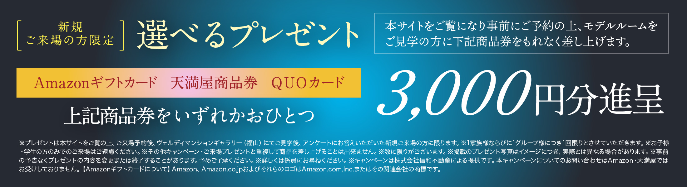 新規ご来場の方限定！選んでもらえるご来場プレゼント！商品券いずれかおひとつ3,000円分進呈！