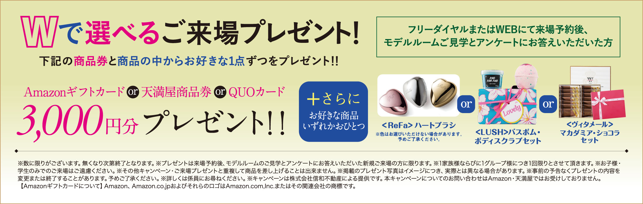 Wで選べるご来場プレゼント！商品券いずれか3,000円分をプレゼント！
さらに